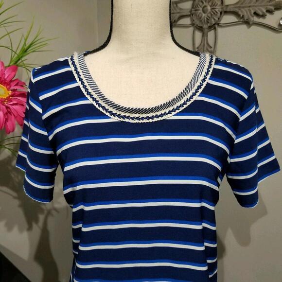 Charming Charlie Top Size Medium Blue Striped Braided Scoop Neck - Picture 5 of 8